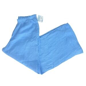 Shade Shore Blue Gauze Wide Leg Crop Pants Women's Medium Elastic Waist Cover Up
